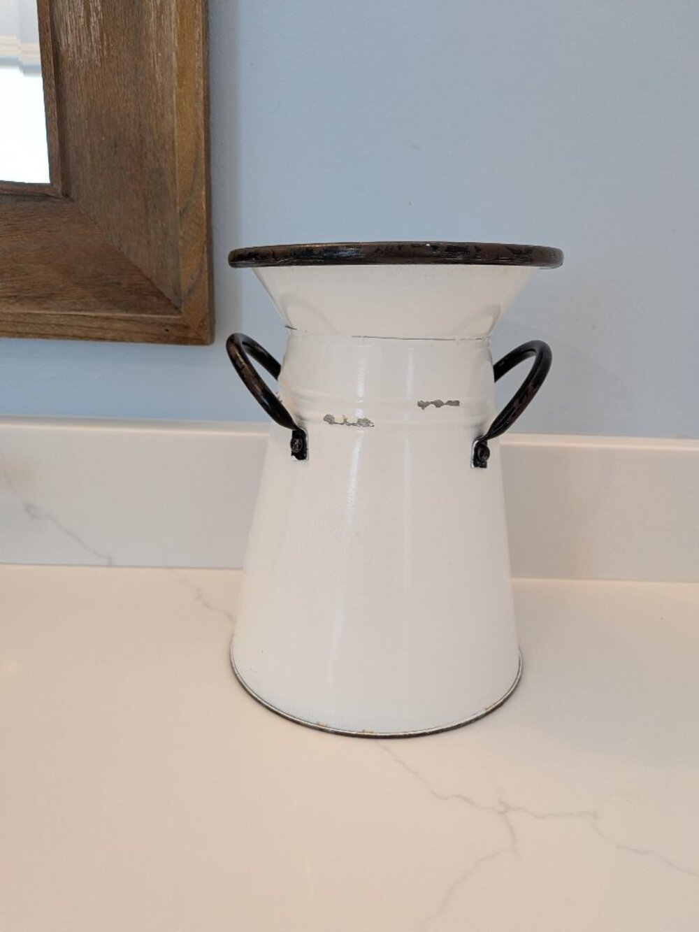 Distressed White Black-Trim Flared Vase